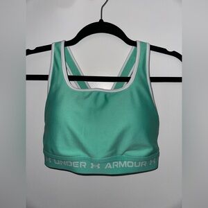 UNDER ARMOUR WOMENS MID CROSSBACK SPORTS BRA IN GREEN/WHITE SIZE L